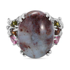 Zimbaprase & Multi-Tourmaline Ring in Platinum Overlay Sterling Silver 15.21 Ct, Silver Wt. 6.72 Gms._7572751
