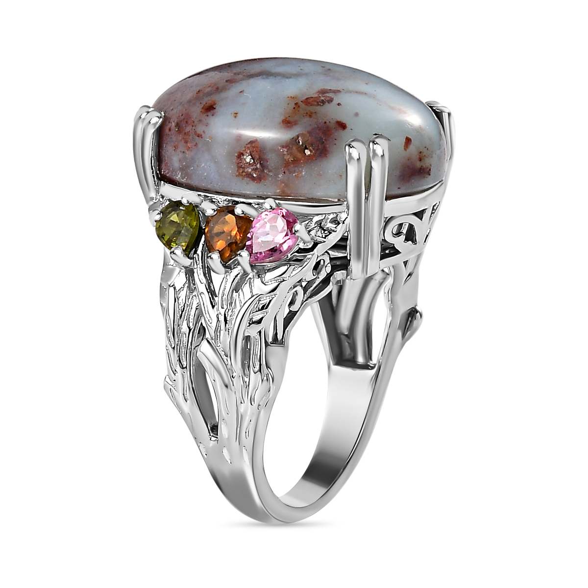Zimbaprase &amp; Multi-Tourmaline Ring in Platinum Overlay Sterling Silver 15.21 Ct, Silver Wt. 6.72 Gms. V32535845 3