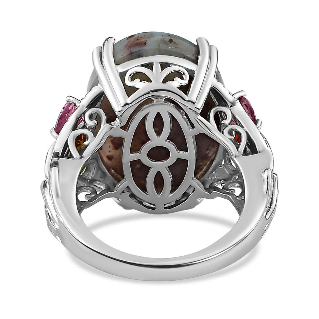 Zimbaprase & Multi-Tourmaline Ring in Platinum Overlay Sterling Silver 15.21 Ct, Silver Wt. 6.72 Gms._7572751_4