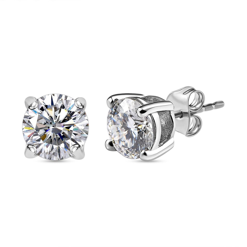 D'Joy Moissanite Stud Earrings with Push Back in Platinum Overlay Sterling Silver 2.00 Ct._7572819