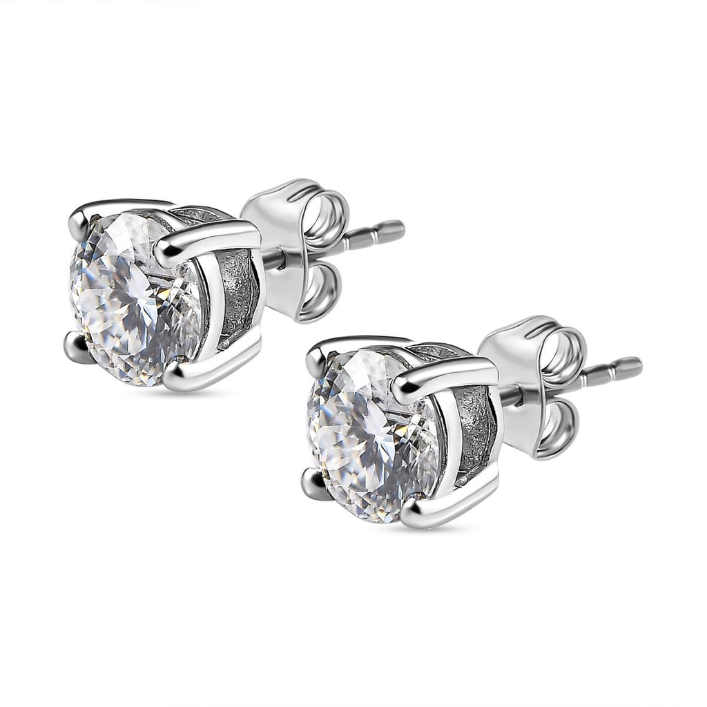 D'Joy Moissanite Stud Earrings with Push Back in Platinum Overlay Sterling Silver 2.00 Ct._7572819_3