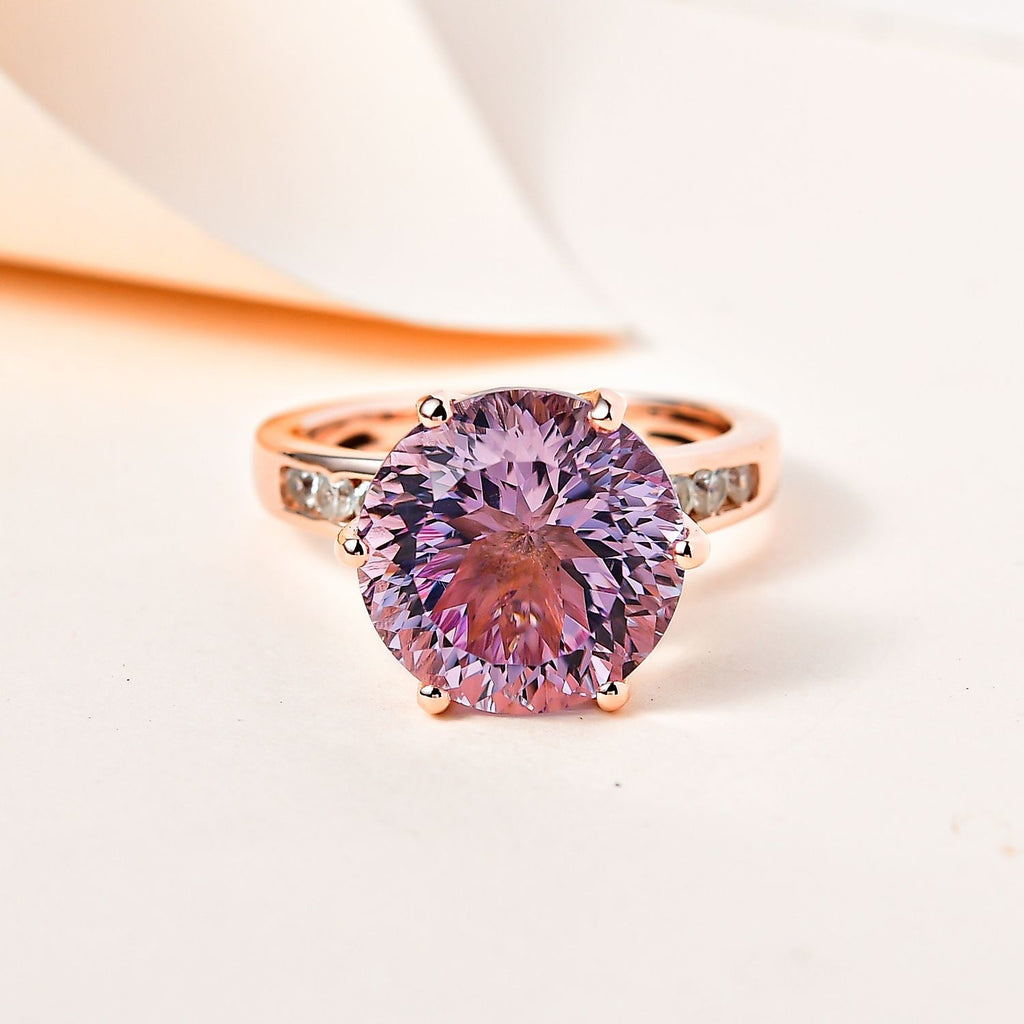 Millenium Cut Rose De France Amethyst & Natural Zircon Ring in 18K Vermeil Rose Gold Plated Sterling Silver 6.72 Ct._7572976_1