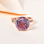 Millenium Cut Rose De France Amethyst & Natural Zircon Ring in 18K Vermeil Rose Gold Plated Sterling Silver 6.72 Ct._7572976_1