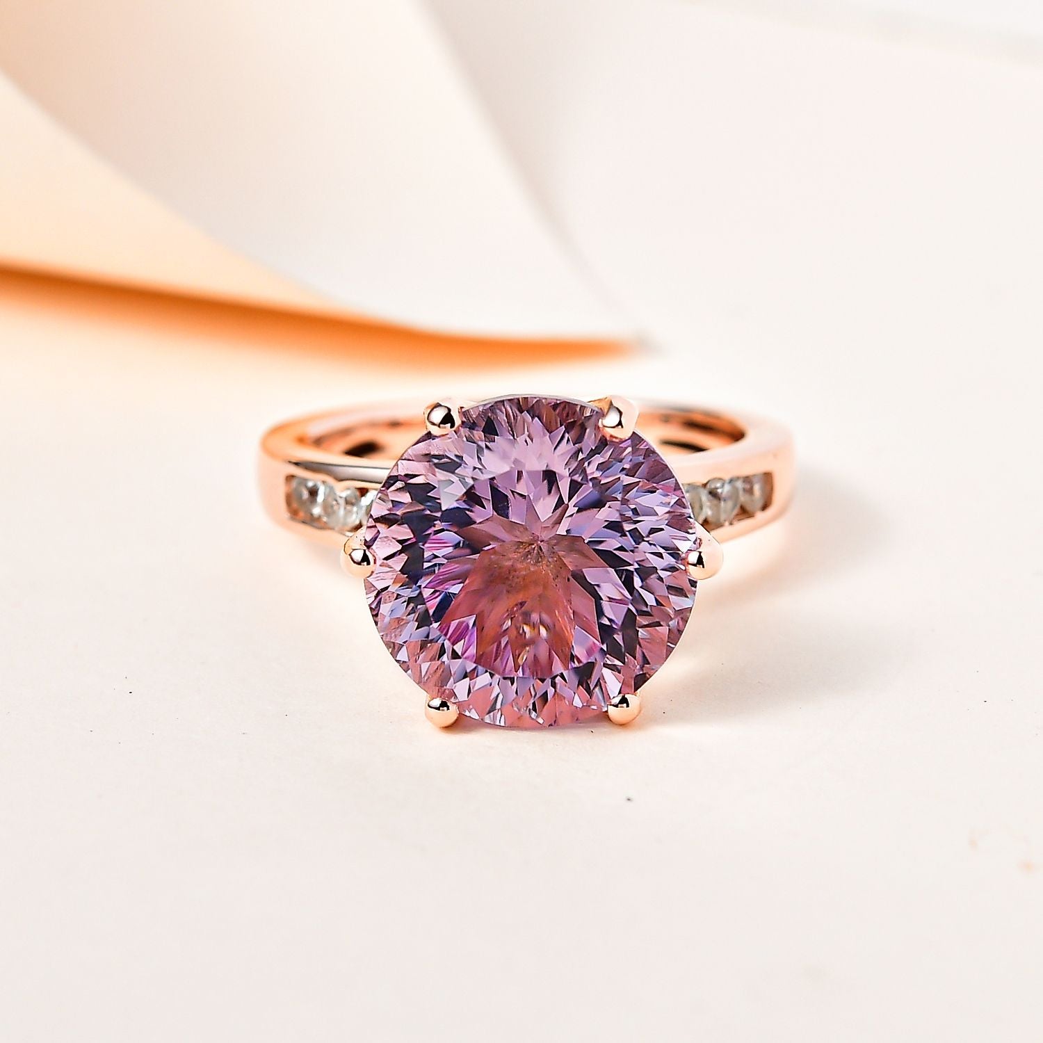 9.3 Ct. Millenium Cut Rose De France Amethyst and Natural Zircon Solitaire Ring in 18K Vermeil Rose Gold Plated Sterling Silver 7572976 1