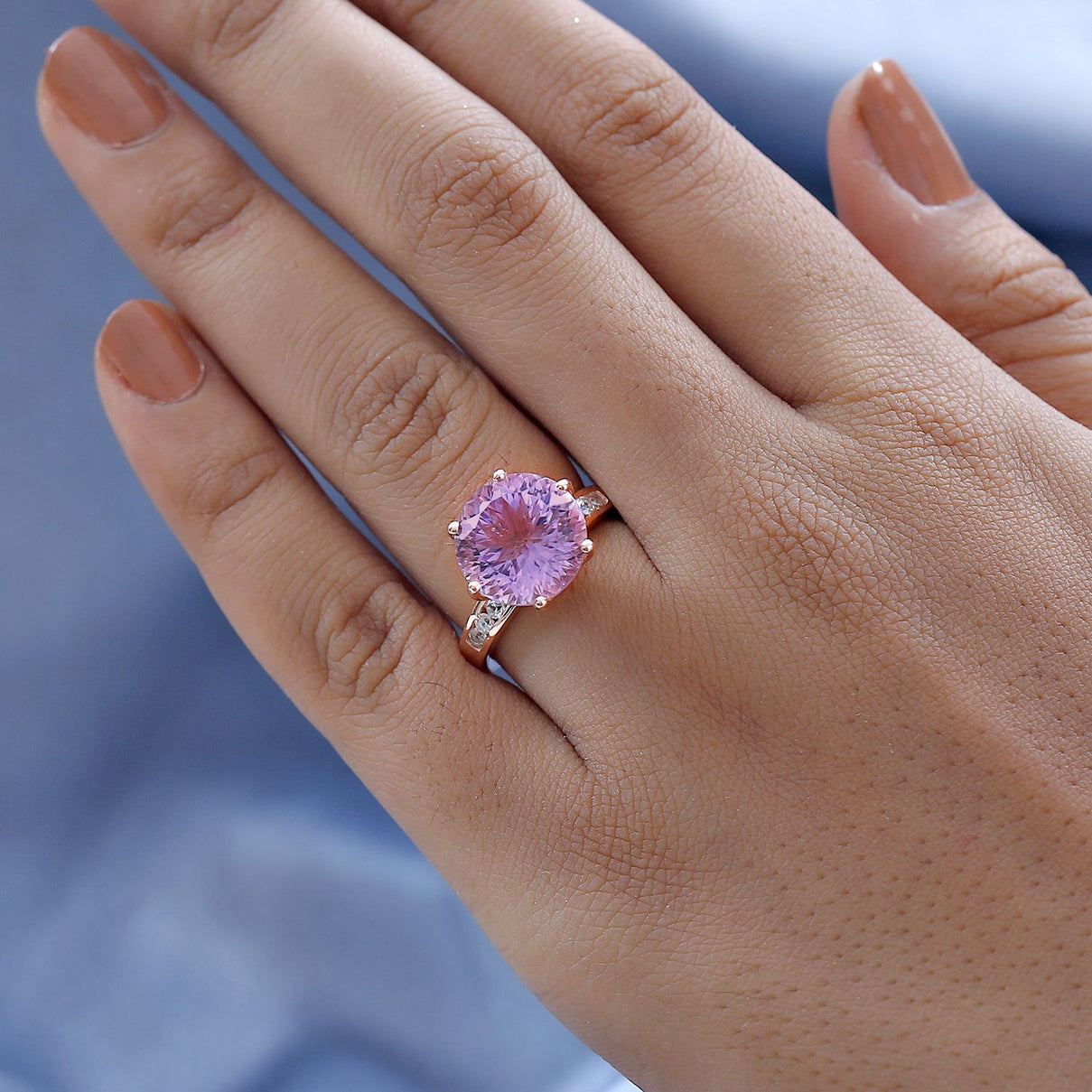 9.3 Ct. Millenium Cut Rose De France Amethyst and Natural Zircon Solitaire Ring in 18K Vermeil Rose Gold Plated Sterling Silver 7572976 2