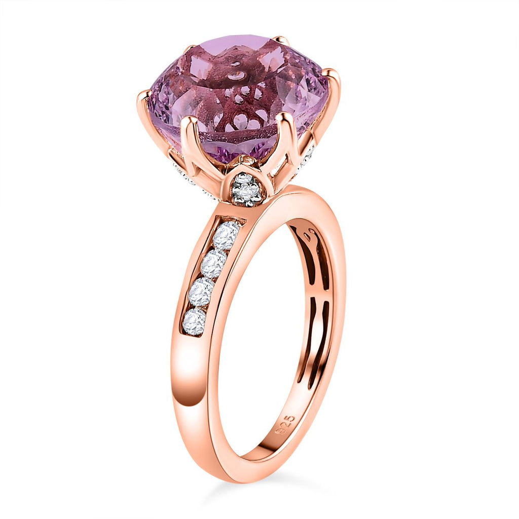 Millenium Cut Rose De France Amethyst & Natural Zircon Ring in 18K Vermeil Rose Gold Plated Sterling Silver 6.72 Ct._7572976_3