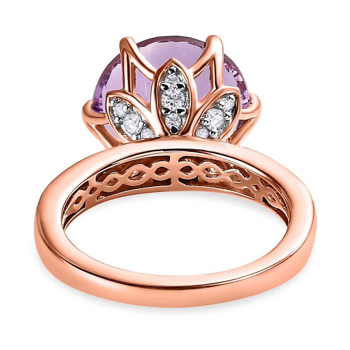 9.3 Ct. Millenium Cut Rose De France Amethyst and Natural Zircon Solitaire Ring in 18K Vermeil Rose Gold Plated Sterling Silver 7572976 4