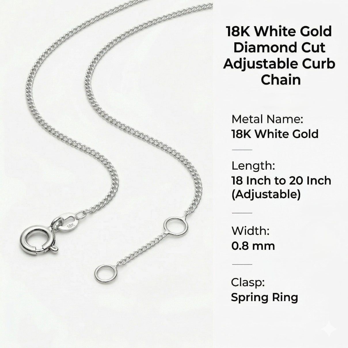 ILIANA 18K White Gold Diamond Cut Adjustable Curb Chain 18 Inch to 20 Inch 7573431 6