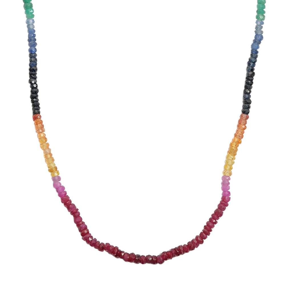 ILIANA - 18K Yellow Gold Emerald, Tanzanite, Sapphire & Ruby Faceted Beads Necklace (Size - 18) 46.01 Ct._7574237