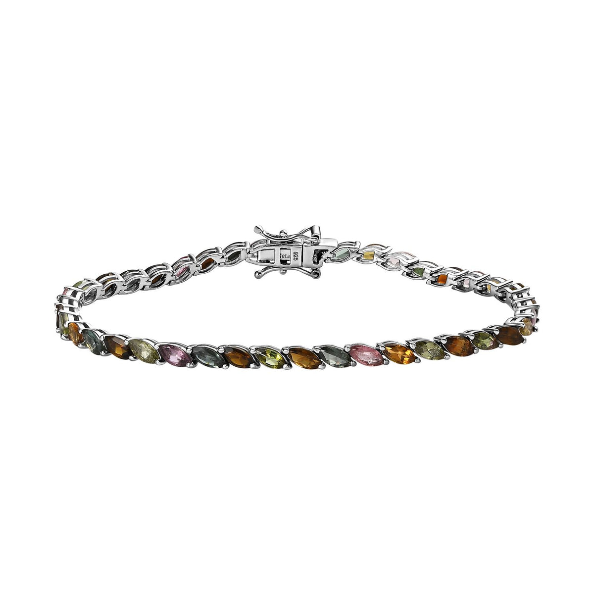 Multi-Tourmaline Linking Tennis Bracelet (Size - 8) with GB Lock Box in Platinum Overlay Sterling Silver 8.80 Ct. 7576283 0