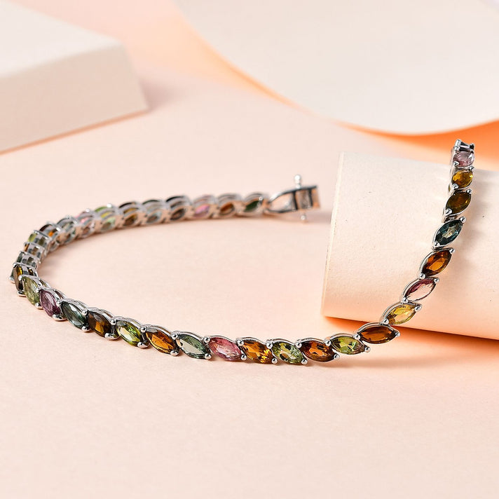 Multi-Tourmaline Linking Tennis Bracelet (Size - 8) with GB Lock Box in Platinum Overlay Sterling Silver 8.80 Ct. 7576283 2