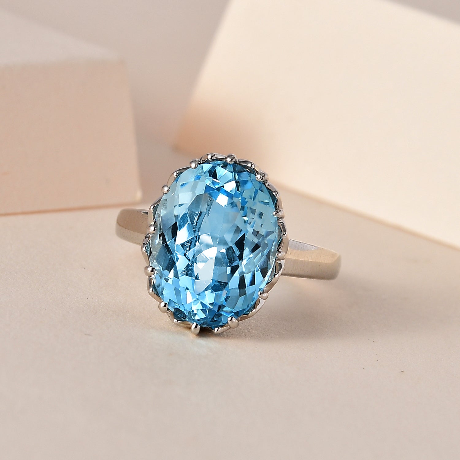 D'Joy Skyblue Topaz Solitaire Ring in Platinum Overlay Sterling Silver 9.94 Ct. V32520663 2