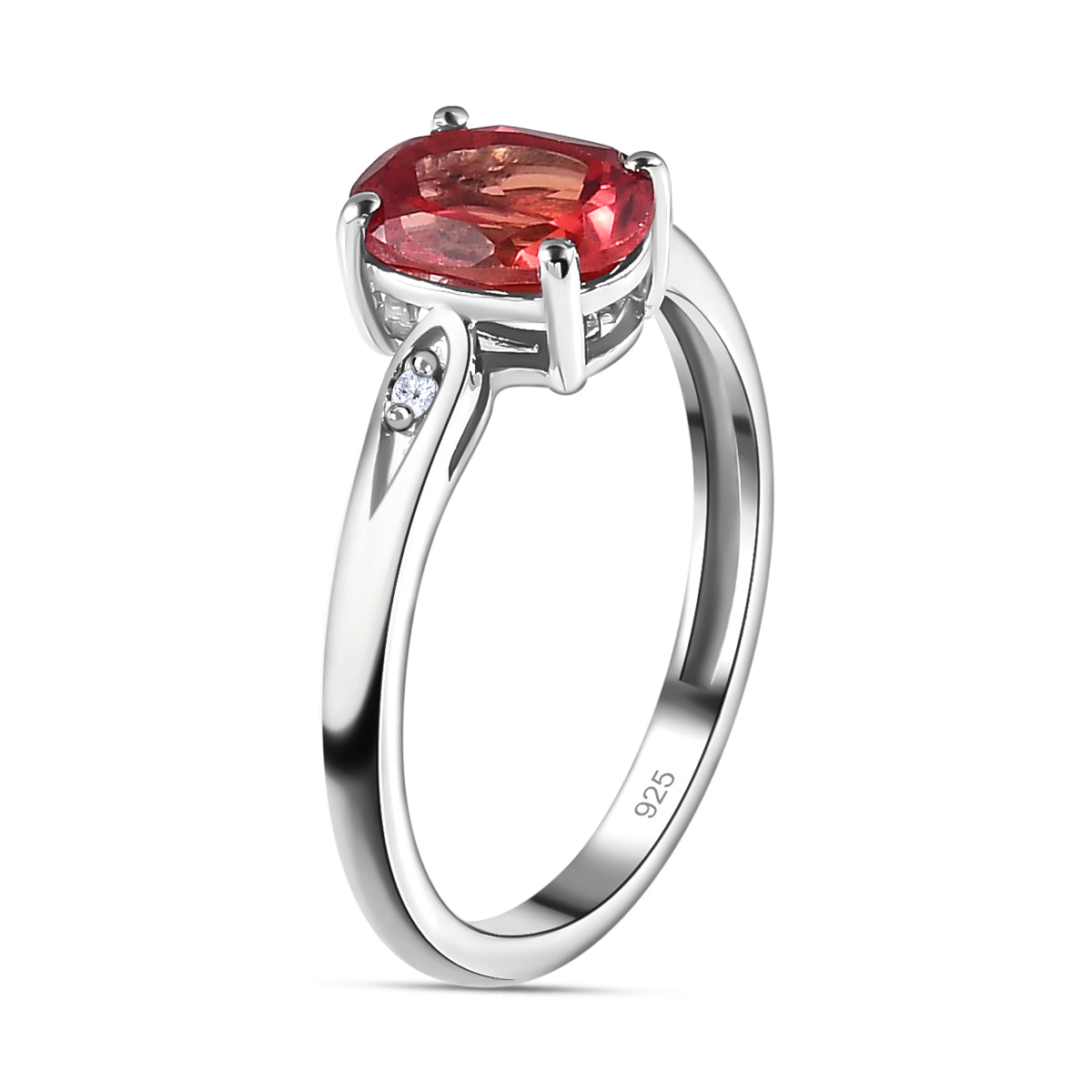 D'Joy Lab Created Padparadscha Sapphire &amp; Natural Zircon Solitaire Ring in Platinum Overlay Sterling Silver 1.72 Ct. V32513490 3