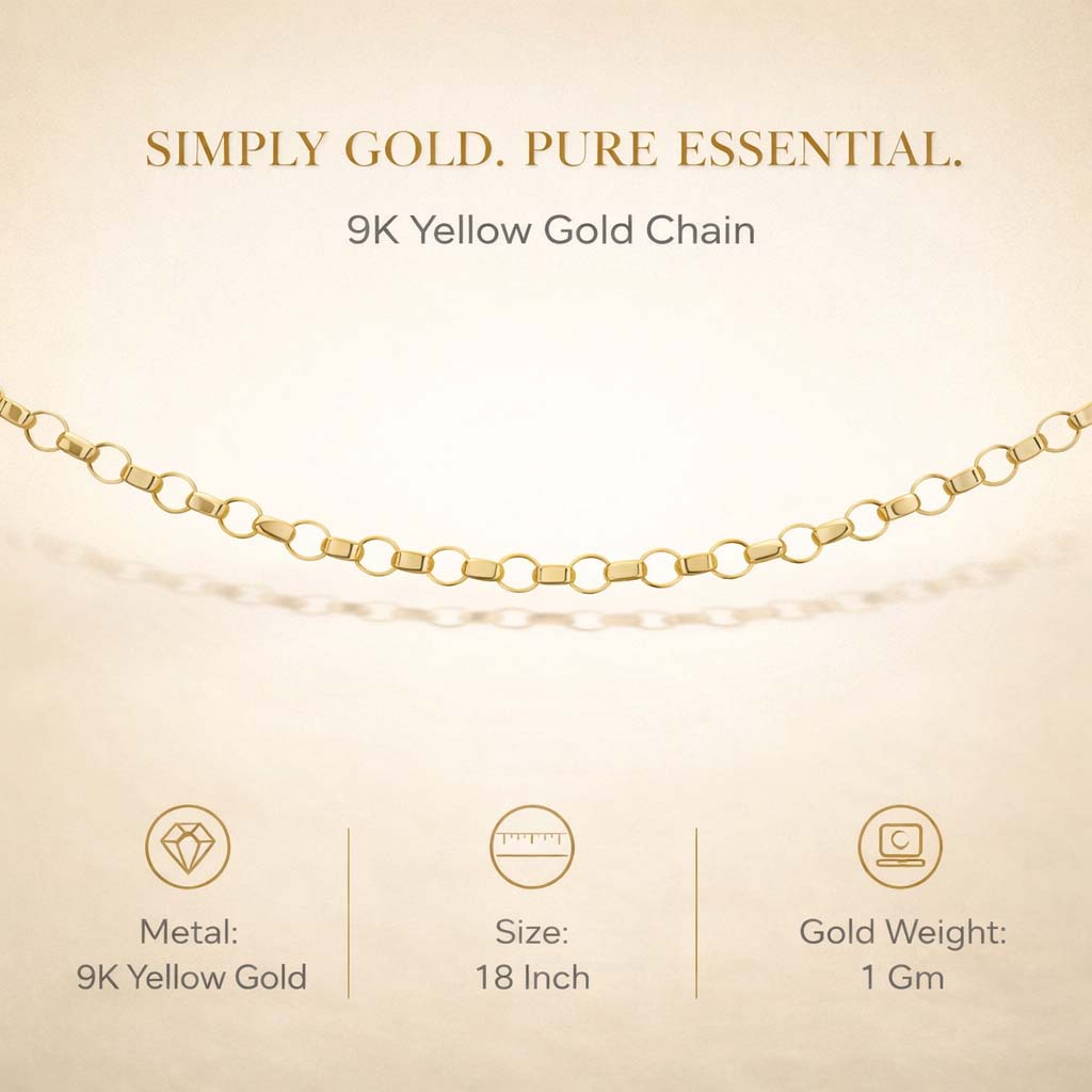 9K Yellow Gold Round Belcher Chain With Spring Ring Clasp (Size - 16)_7578827_6