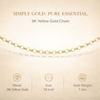9K Yellow Gold Round Belcher Chain With Spring Ring Clasp (Size - 16)_7578827_6