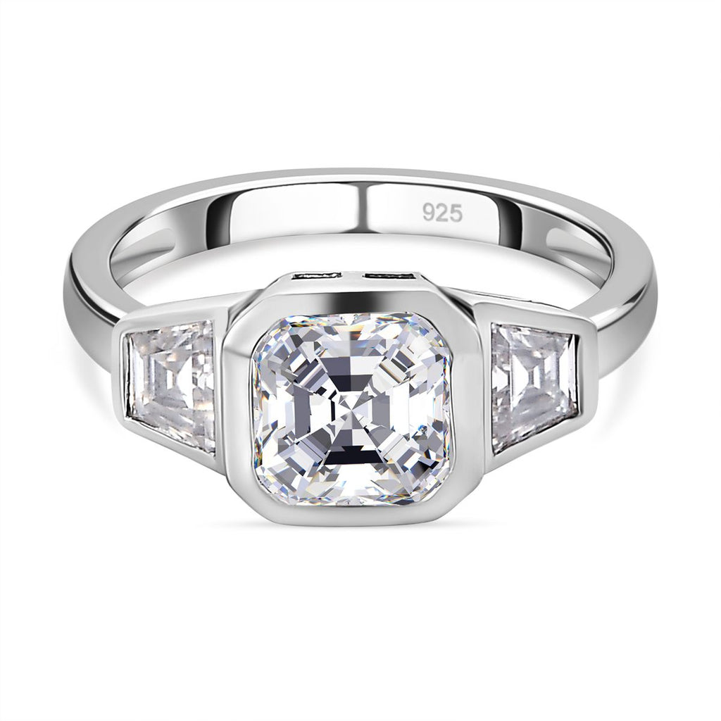 D'Joy - Moissanite Trilogy Ring in Platinum Overlay Sterling Silver 2.38 Ct._7579903