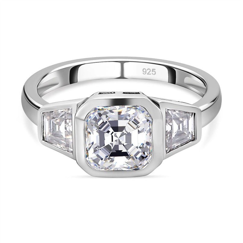 D'Joy - Moissanite Trilogy Ring in Platinum Overlay Sterling Silver 2.38 Ct._7579903