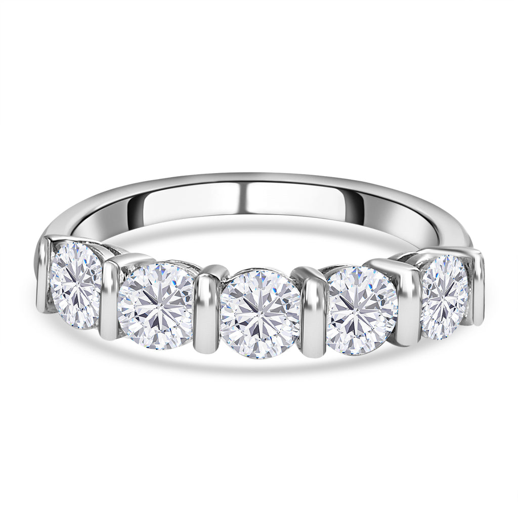 Royal Bali Collection - D'Joy Moissanite 5 Stone Ring in Platinum Overlay Sterling Silver 1.10 Ct._7580799