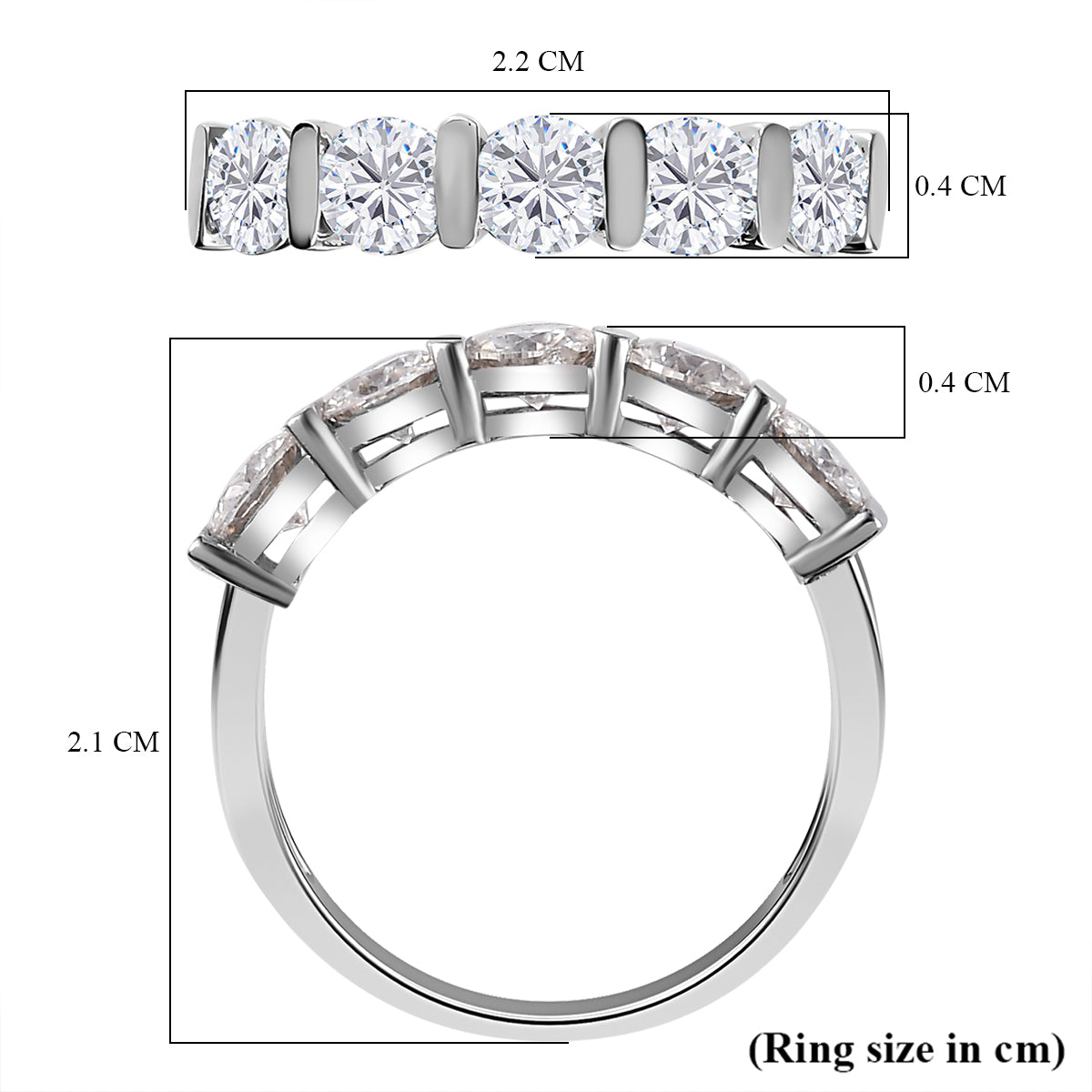 1.1 Ct. Moissanite 5 Stone Ring in Platinum Sterling Silver 7580799 6