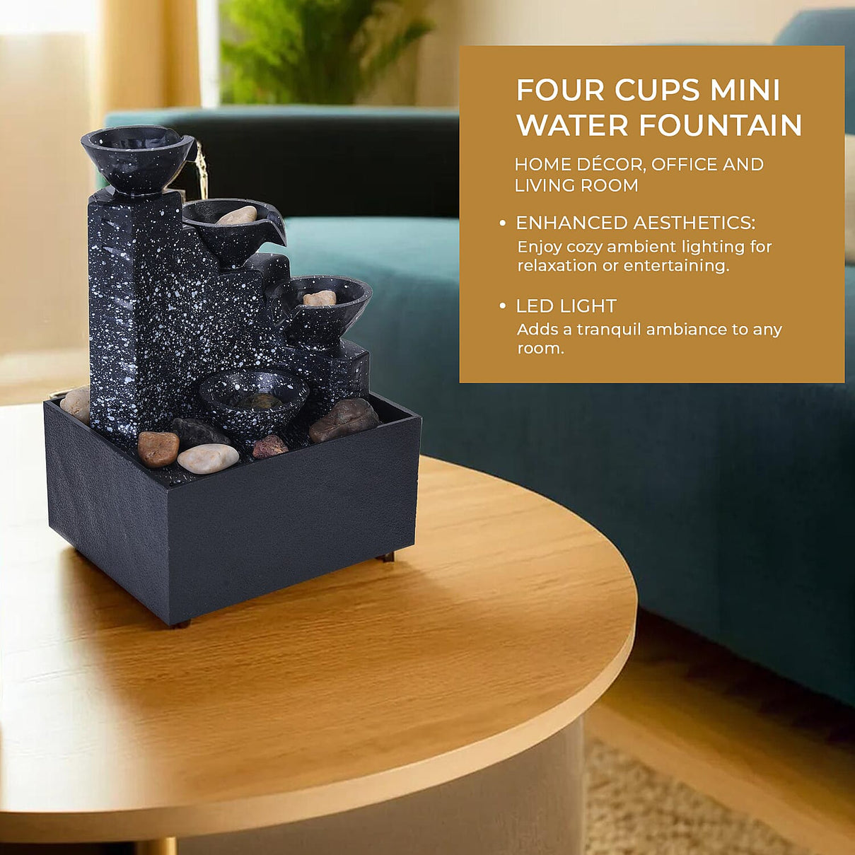 Super Find- Four Cups Mini Water Fountain with LED Light For Home DÃ©cor, Office and Living room 7585063 3