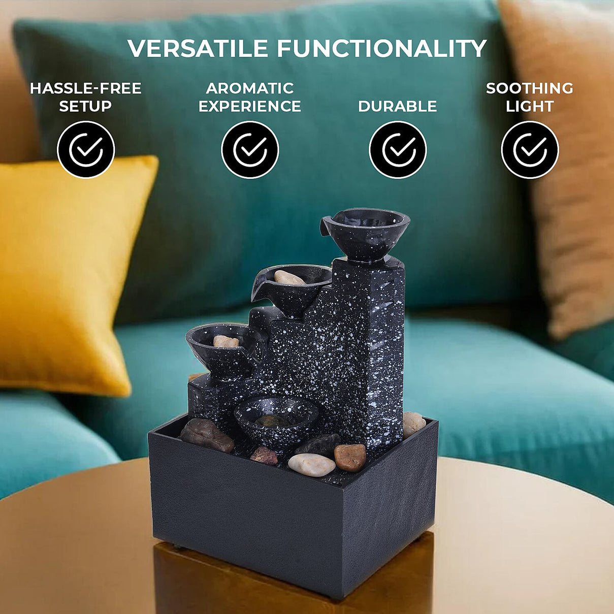 Super Find- Four Cups Mini Water Fountain with LED Light For Home DÃ©cor, Office and Living room 7585063 4