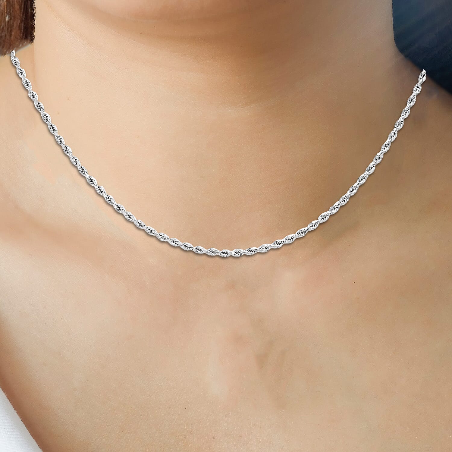 Diamond Cut Rope Chain 16 Inch in 9K White Gold 7586088 1