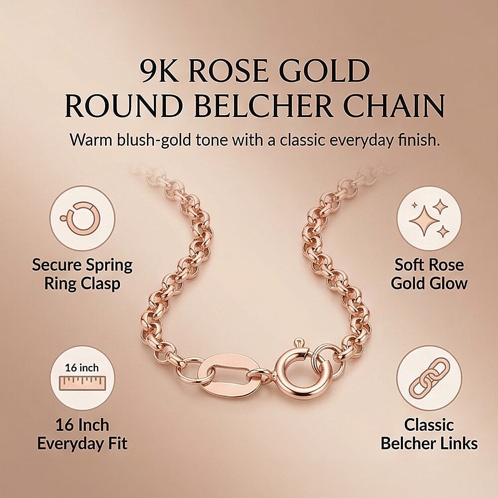 Round Belcher Chain 16 Inch in 9K Rose Gold 7590727 6