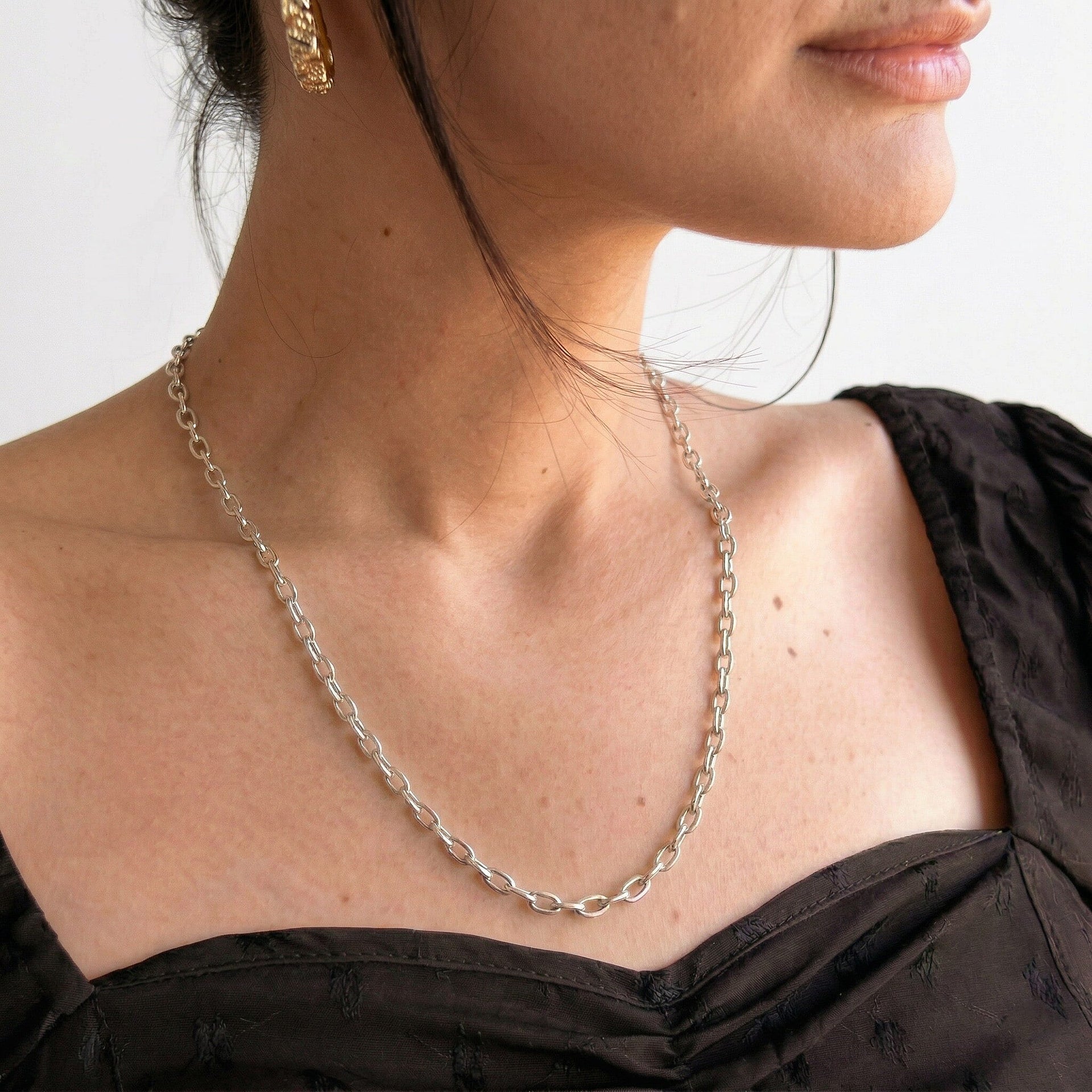 Oval Belcher Chain 22 Inch in 9K White Gold 7590997 2
