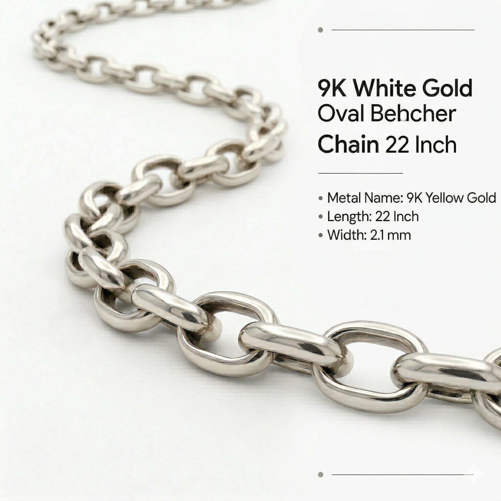 Oval Belcher Chain 22 Inch in 9K White Gold 7590997 6