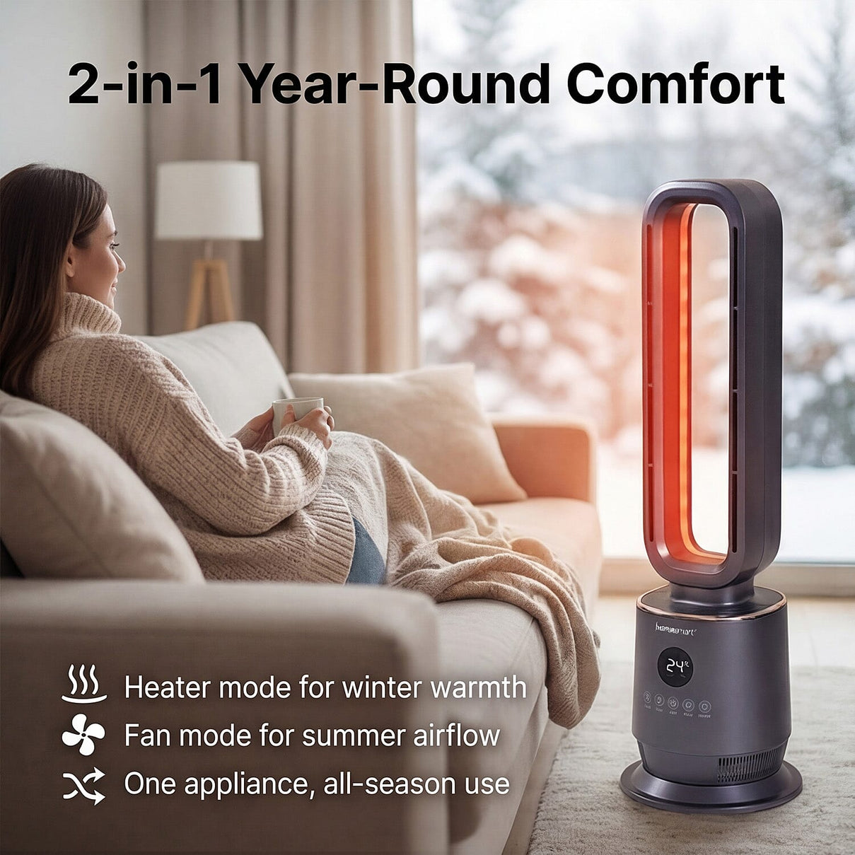 Bliss &amp; Beyond 2 in 1 Bladeless PTC Ultra Powerful Heater &amp; Fan with Remote 7592261 1