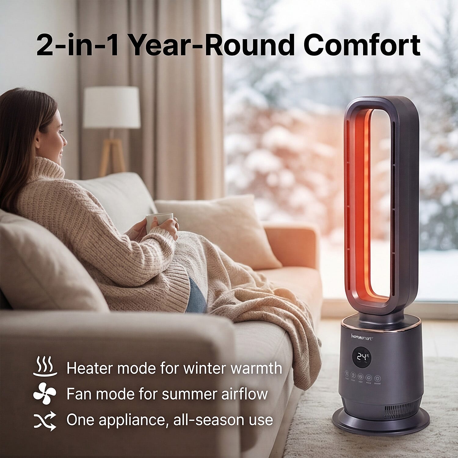Bliss &amp; Beyond 2 in 1 Bladeless PTC Ultra Powerful Heater &amp; Fan with Remote 7592261 1