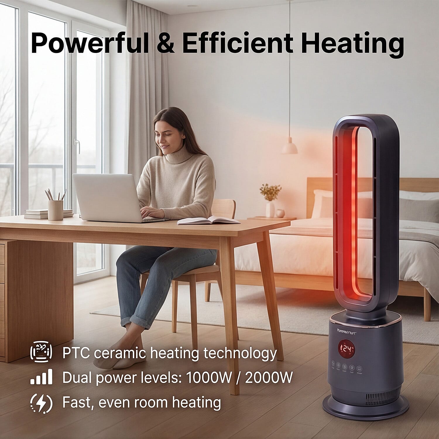 Bliss &amp; Beyond 2 in 1 Bladeless PTC Ultra Powerful Heater &amp; Fan with Remote 7592261 2