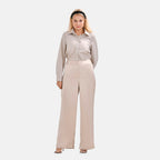 La Marey Soft Satin Wide Leg Trousers (Size 12) - Beige_7592332