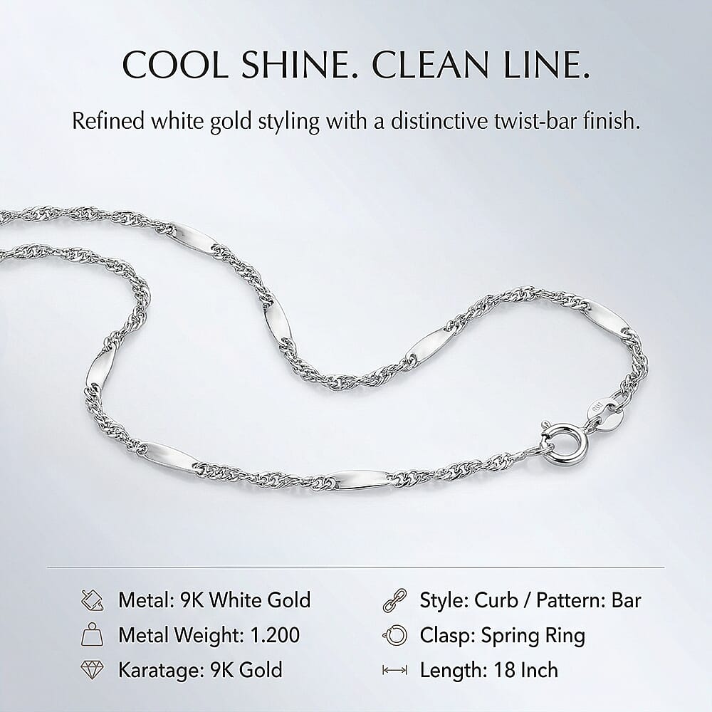 Twist Bar Curb Chain 18 Inch in 9K White Gold 7592400 4