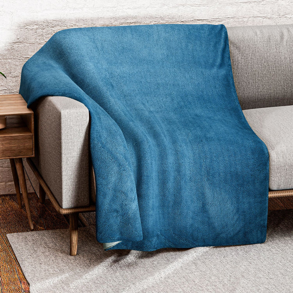 Teddy Fleece Double Layered Sherpa Blanket (Double Size 200x150 cm) - Teal_7594684_1