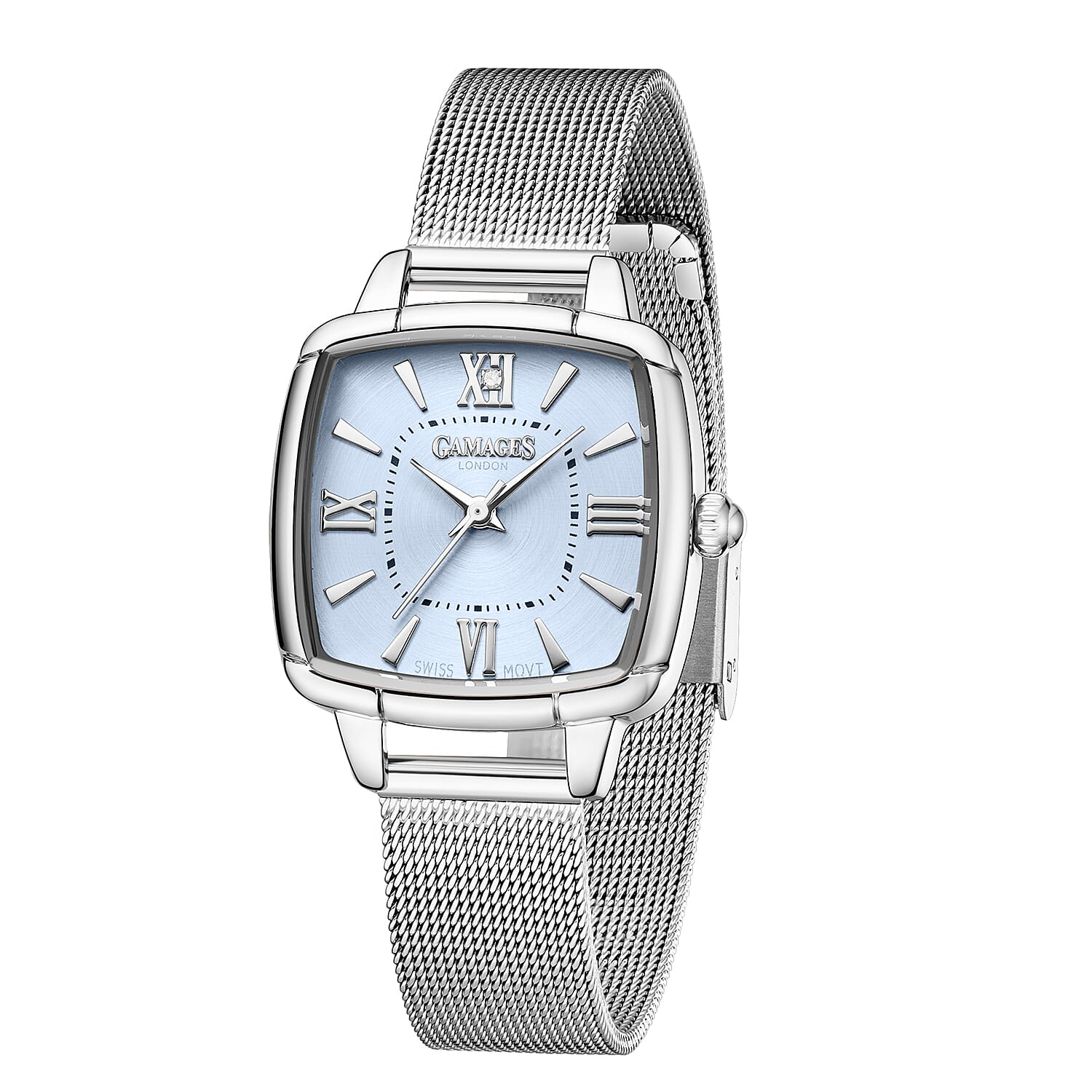 GAMAGES OF LONDON Ladies Duchess Swiss Quartz Movement Diamond Studded Light Blue Dial Water Resistant Watch with Silver Mesh Bracelet V32515557 3
