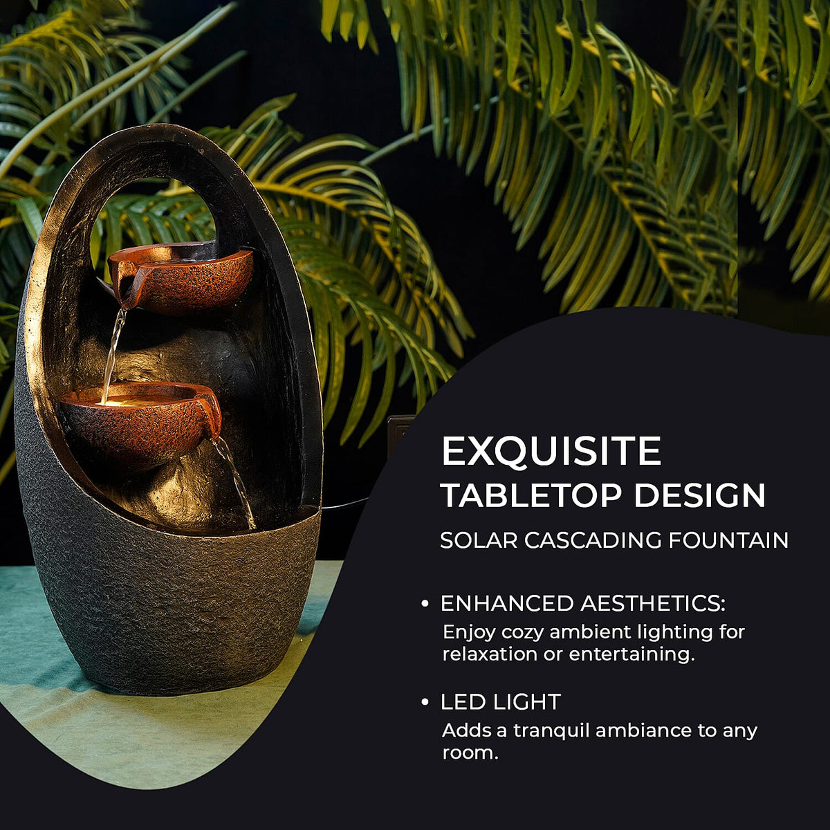 Solar Cascading Fountain with LED Light - Grey 7595207 3