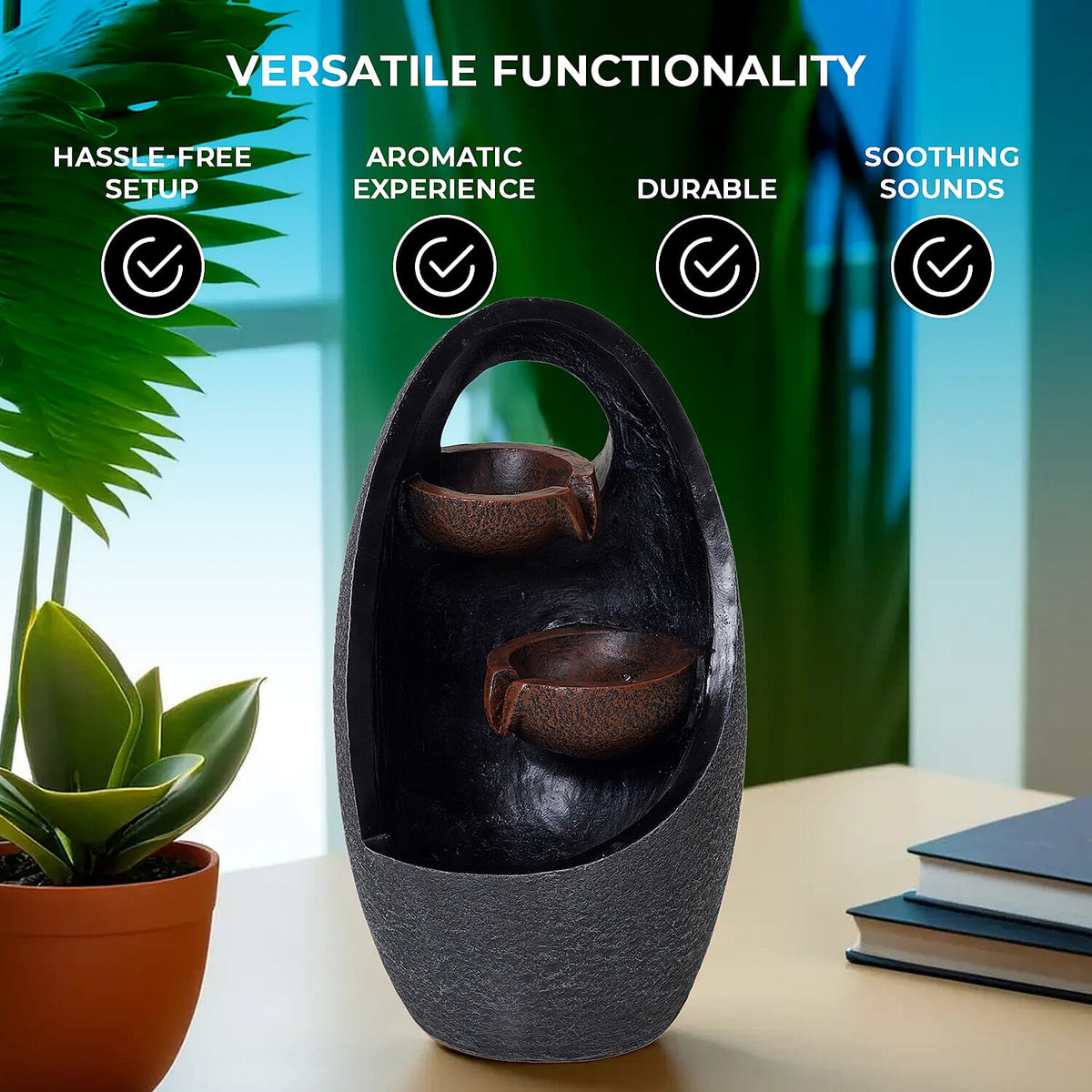 Solar Cascading Fountain with LED Light - Grey 7595207 4