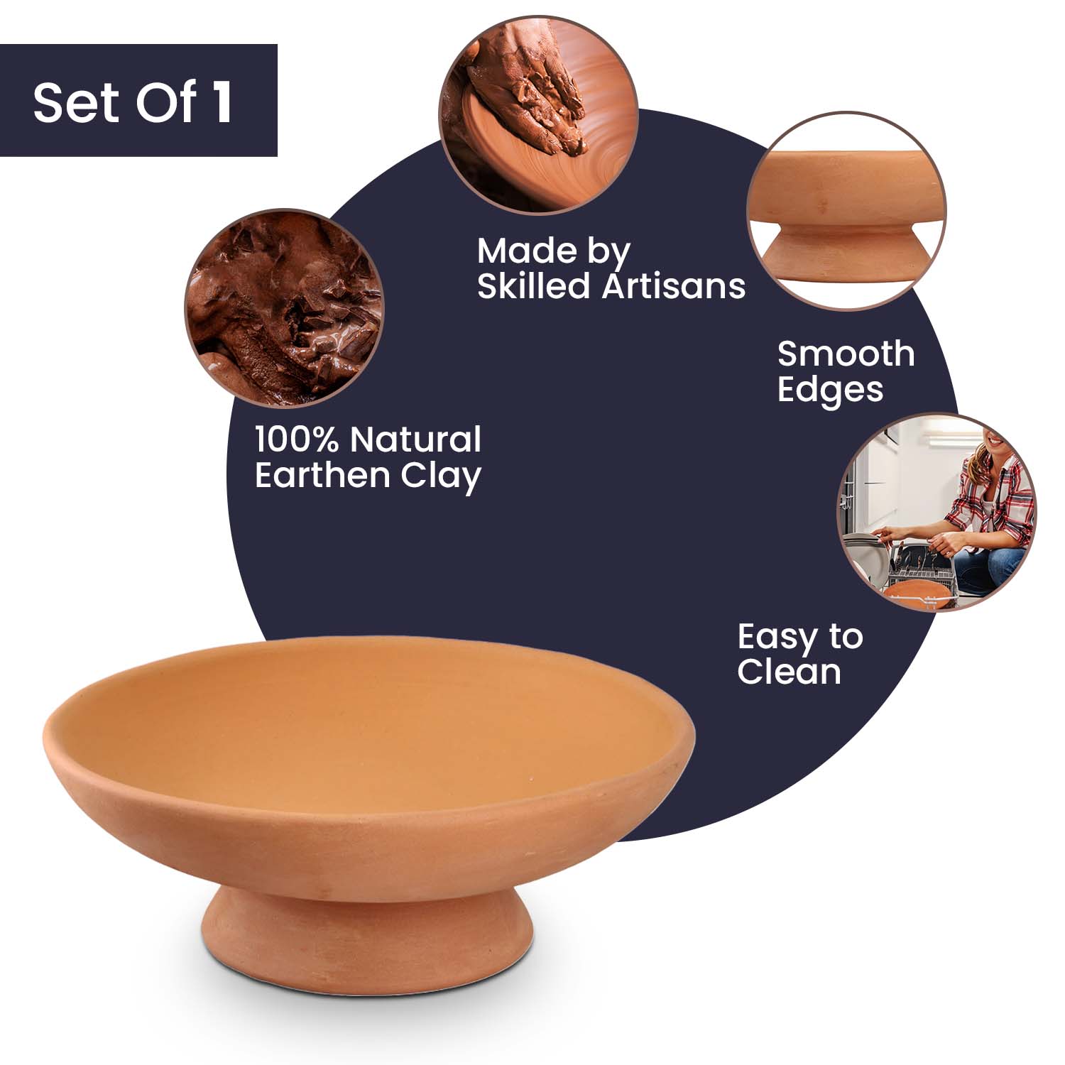 Handmade Terracotta Bowl With Stand (Size 25x10 Cm) 7597748 3
