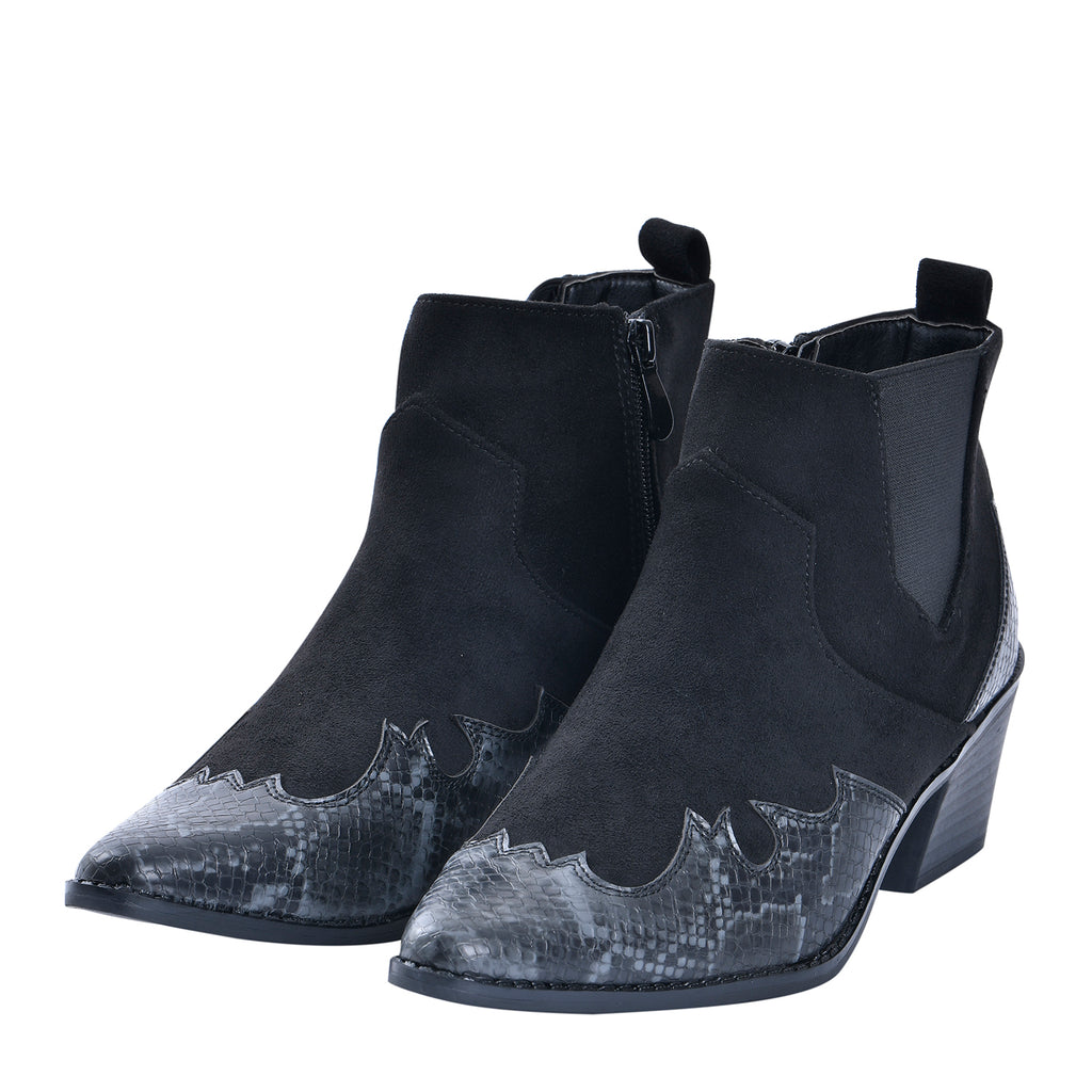 LA MAREY Snake Print Ankle Boots with Side Zipper (Size 6) - Black & Grey_7597833