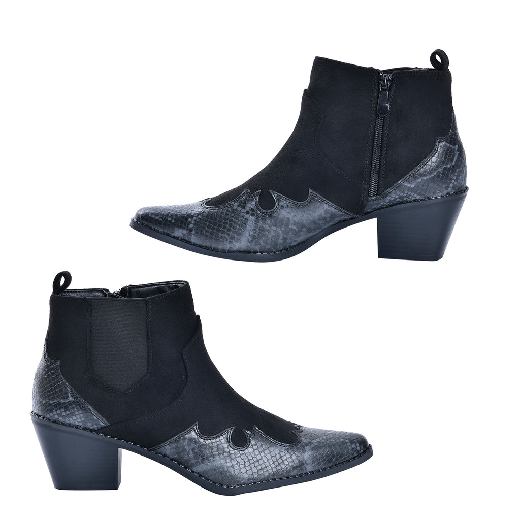LA MAREY Snake Print Ankle Boots with Side Zipper (Size 6) - Black & Grey_7597833_3
