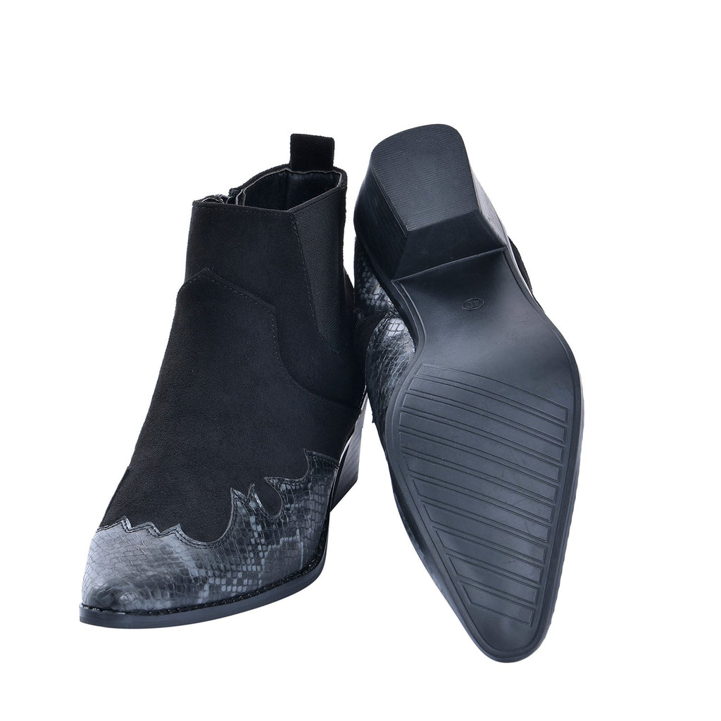 Snake Print Ankle Boots with Side Zipper - Black and Grey