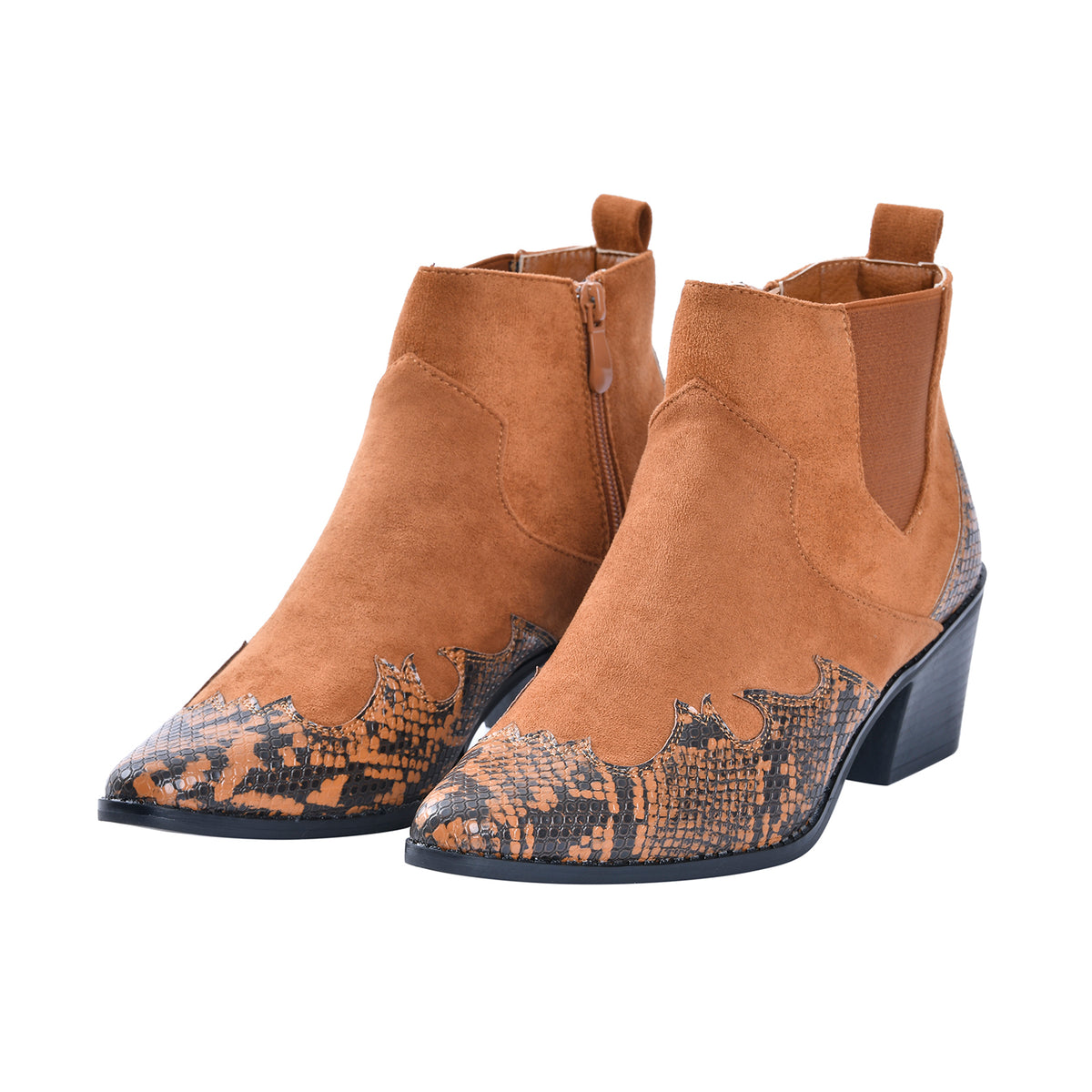 LA MAREY Faux Leather Snake Print Women's Ankle Boots with Side Zipper - Tan 7597836 0