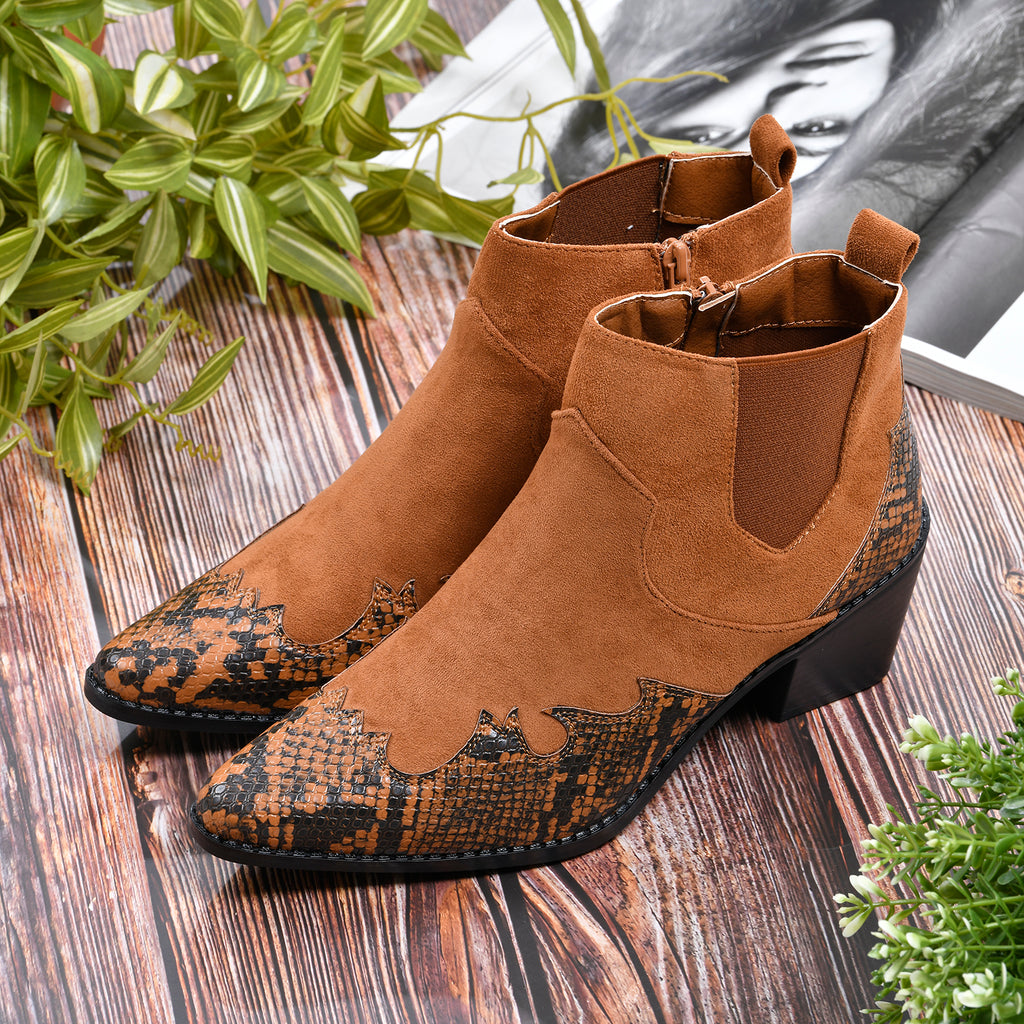 LA MAREY Snake Print Ankle Boots with Side Zipper (Size 3) - Camel_7597836_2
