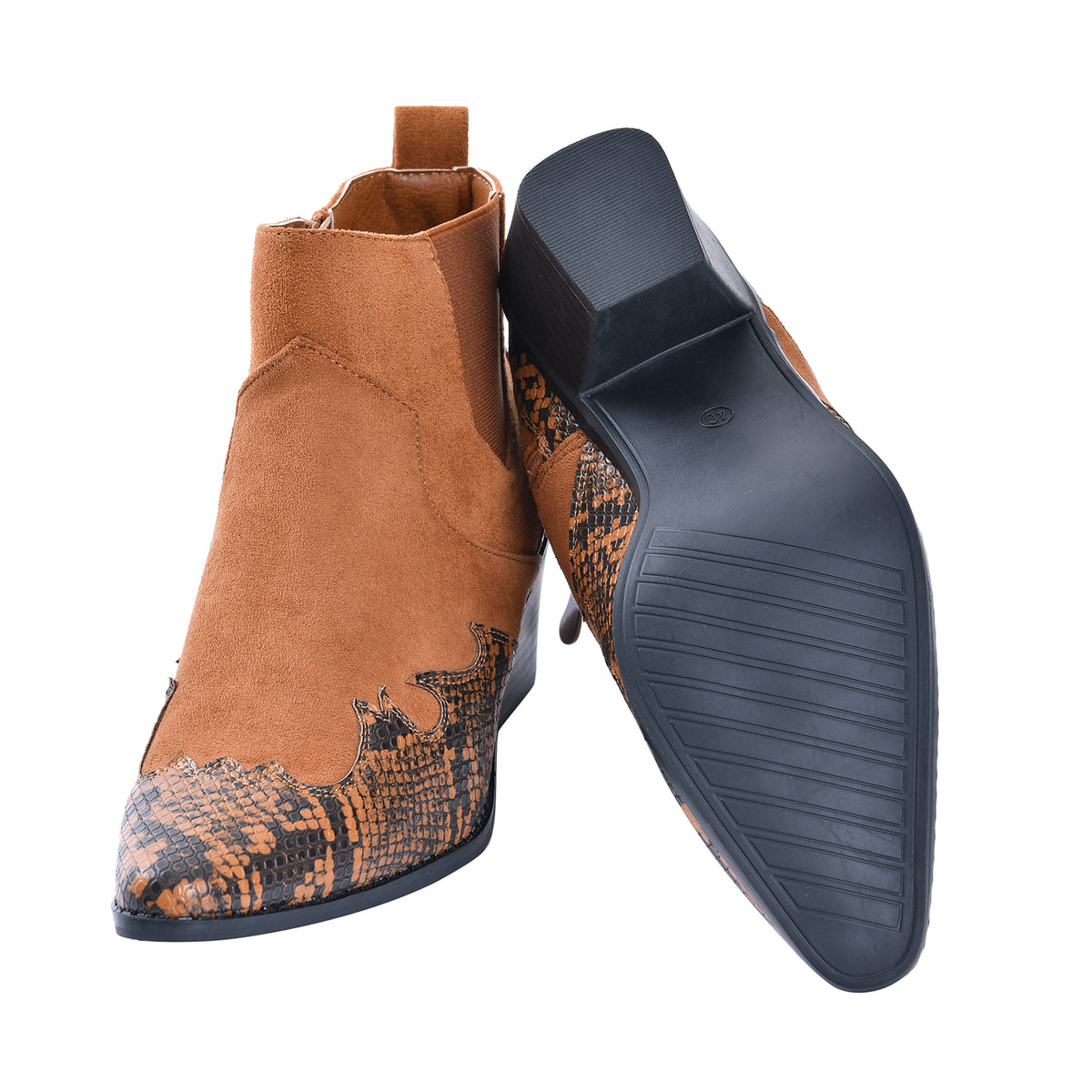LA MAREY Faux Leather Snake Print Women's Ankle Boots with Side Zipper - Tan 7597836 5