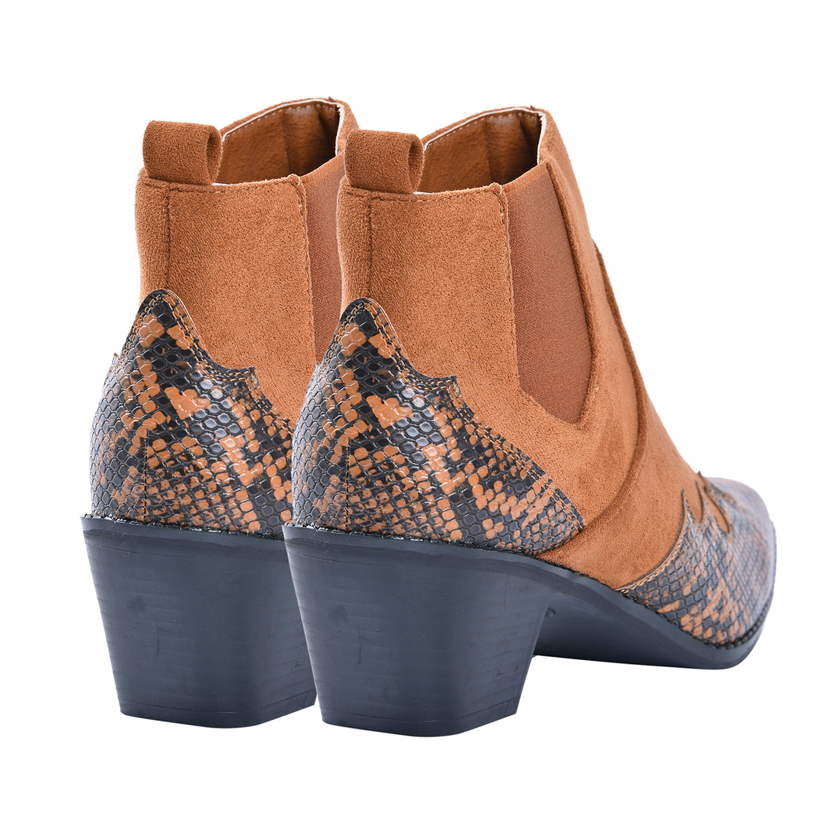 LA MAREY Faux Leather Snake Print Women's Ankle Boots with Side Zipper - Tan 7597836 6