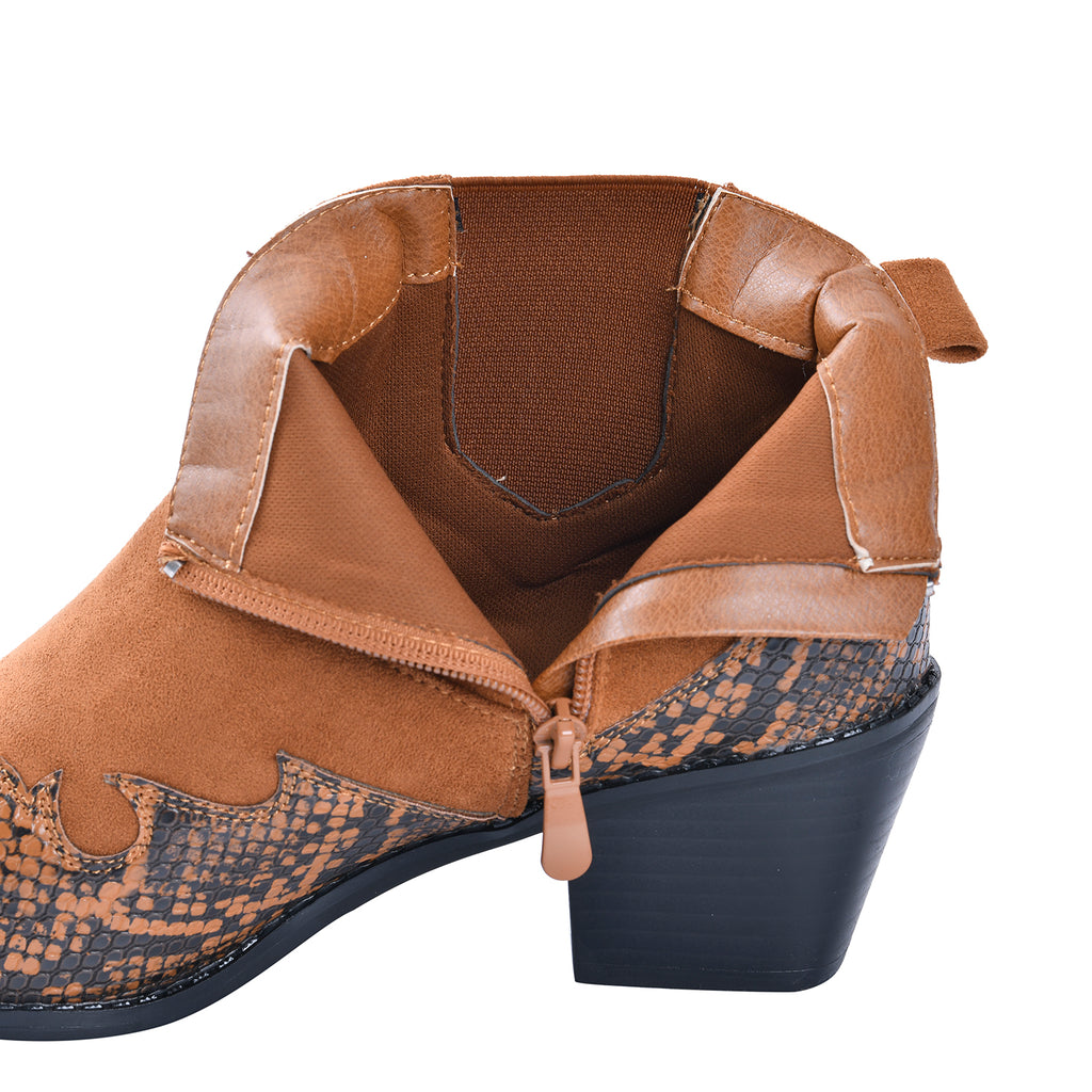 LA MAREY Snake Print Ankle Boots with Side Zipper (Size 3) - Camel_7597836_6