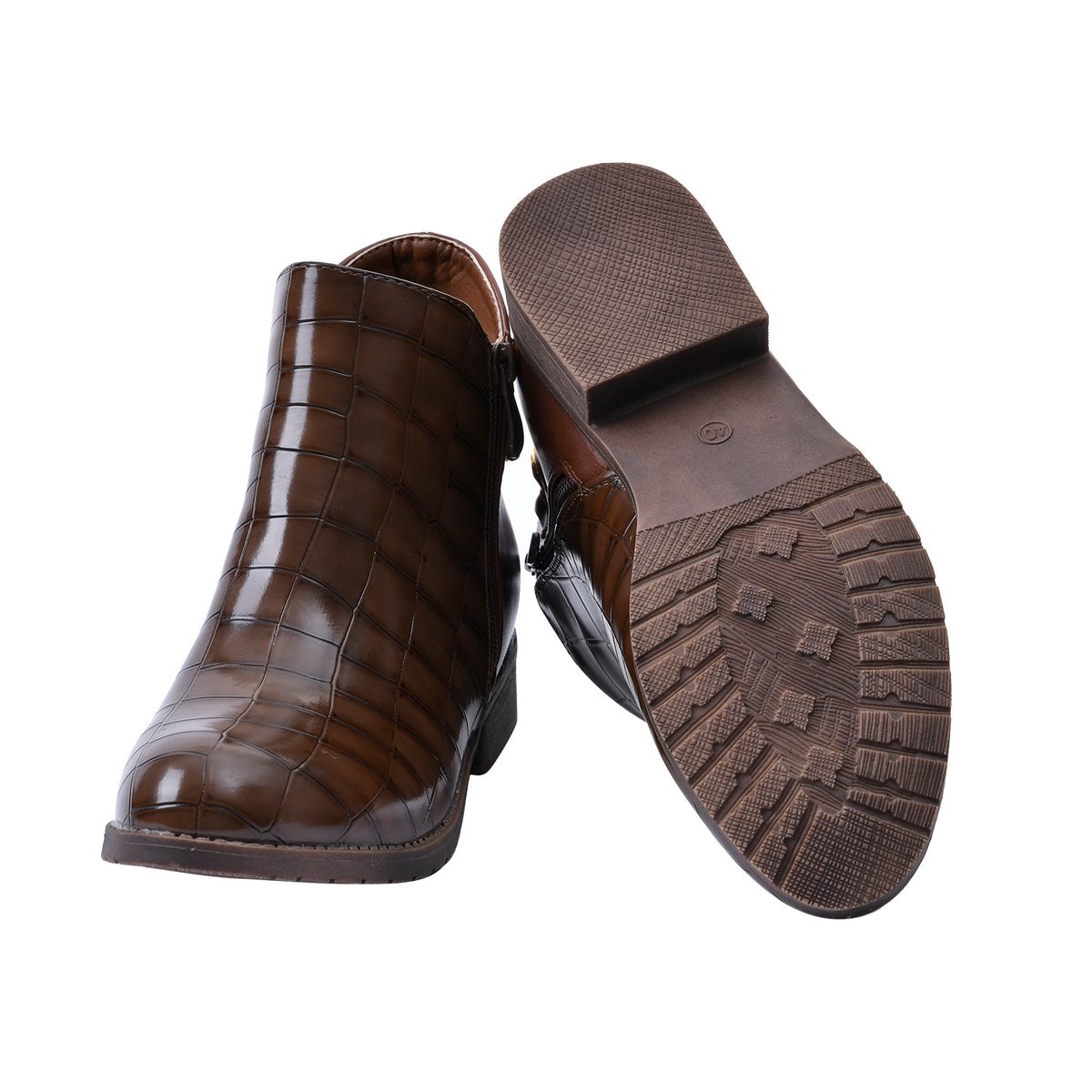 LA MAREY Croc Embossed Pattern Chain Detail Women's Ankle Boots - Brown 7597861 4