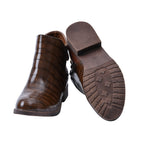 Croc Embossed Pattern Curb Chain Detail Ankle Boots (Size 3) - Brown_7597861_3