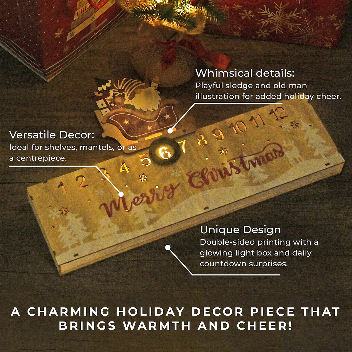 Double Sided Christmas Countdown Calendar with Light for Home Decor 7598963 7